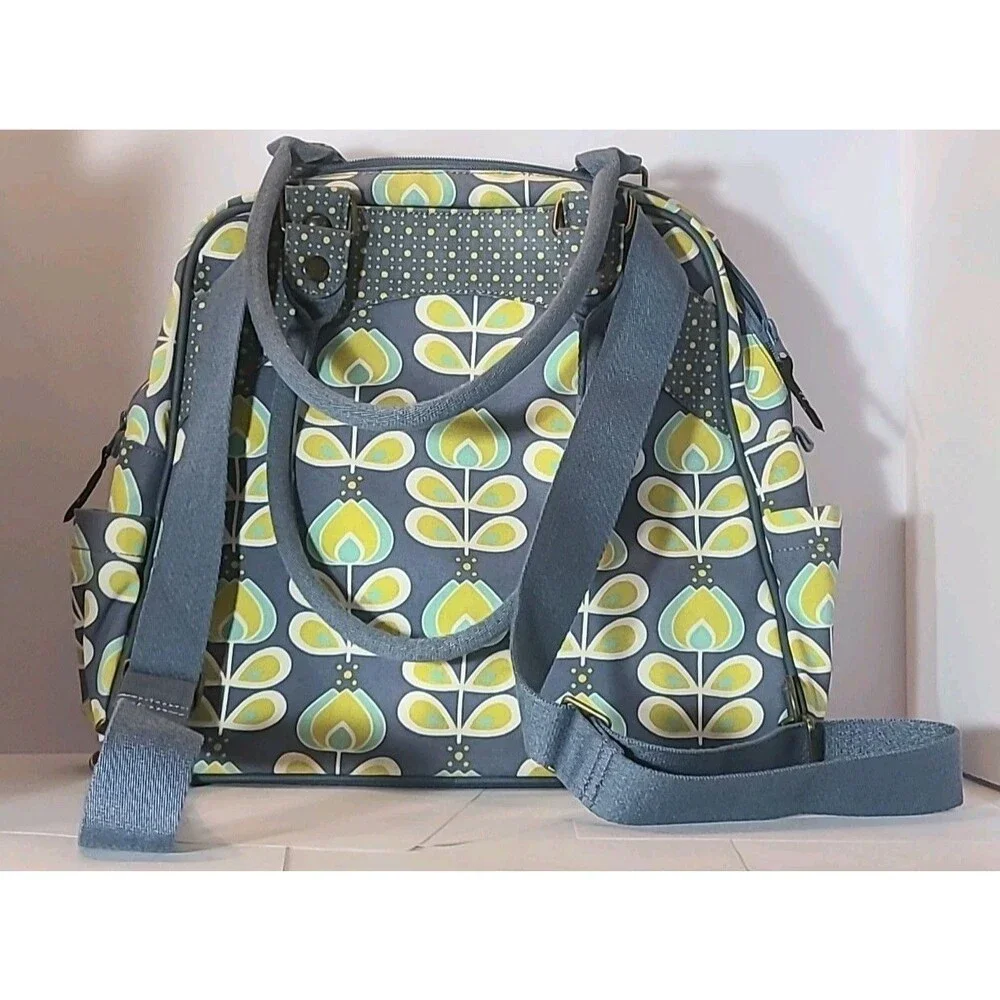 Petunia Pickle Bottom Sashay Satchel Backpack Diaper Bag Gray Blue Floral